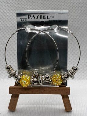 3For$20 3For$20 Pastel Collection Yellow Beaded Silver Fashion Hoop Earrings